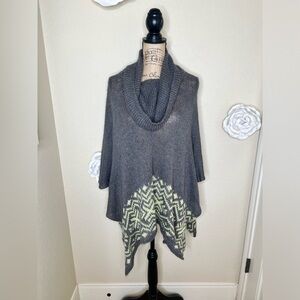 Anthropologie Wooden Ships Gray & Yellow Wool Blend Poncho Sweater Sz M/L
